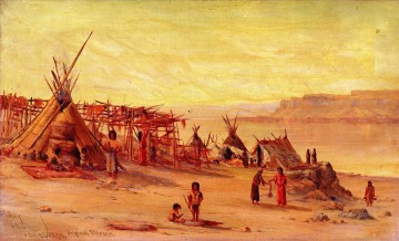 James Everett Stuart xx Camp indien près de Celilo Peinture à l'huile